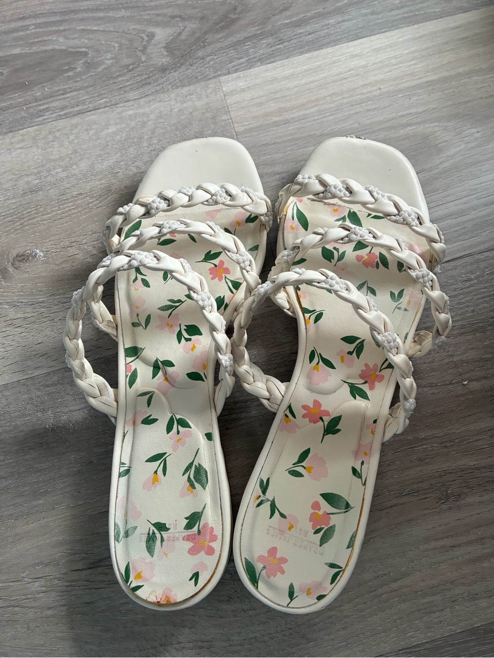 Women's Ivory Braided Floral Slide Sandals